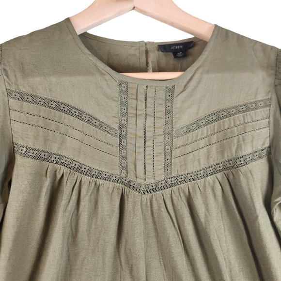 NWT J. Crew Puffed Sleeve Woven Lace Top Women's XS Olive Green‎ Cottagecore - Picture 3 of 10